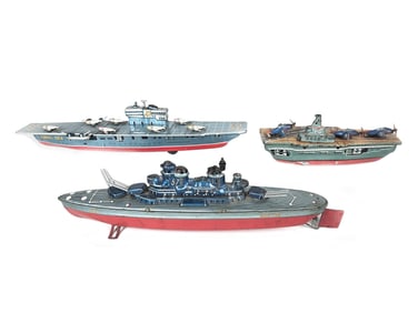 (3) Bandai Tin Litho Military Ships Japanese Tin