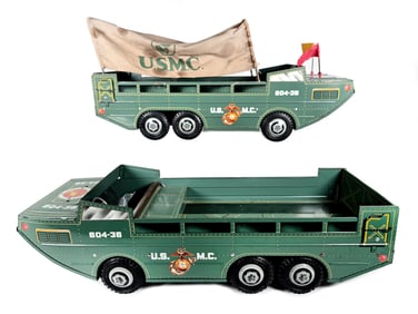 (2) Marx Lumar U.S. Marine Corps Amphibious Duck Boat Trucks