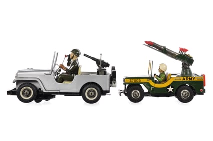 (2) Nomura & Kokyu Tin Military Jeeps Batt. Op/Friction