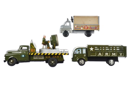 (3) Tin Litho Military Vehicles Wells, Modern Toys, Rosko