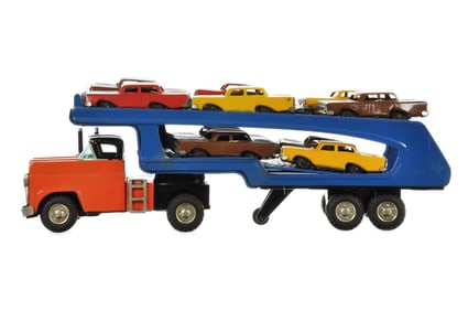 Linemar Marx Auto Transport with Vehicles Japanese Tin