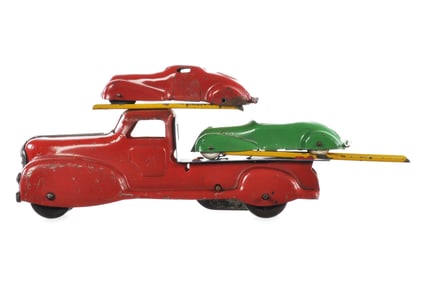 Marx Pressed Steel Windup Auto Hauler with Vehicles