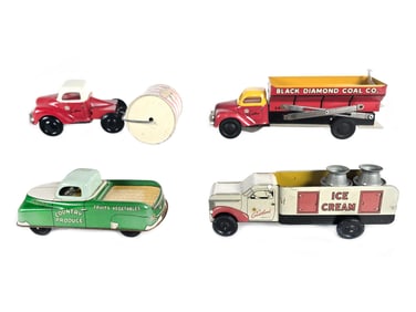 (4) Courtland Tin Litho Windup Vehicles