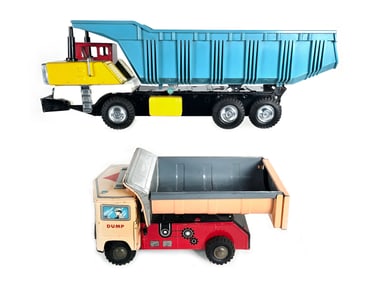 (2) Japanese Tin Dump Trucks Sears Tomiyama & Momoya