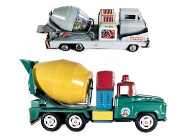(2) Japanese Pressed Steel Cement Mixers Toymaster, Asakusa