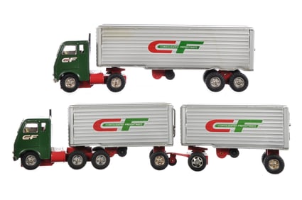 (2) Japanese Tin Consolidated Freightways CF Semi Trucks