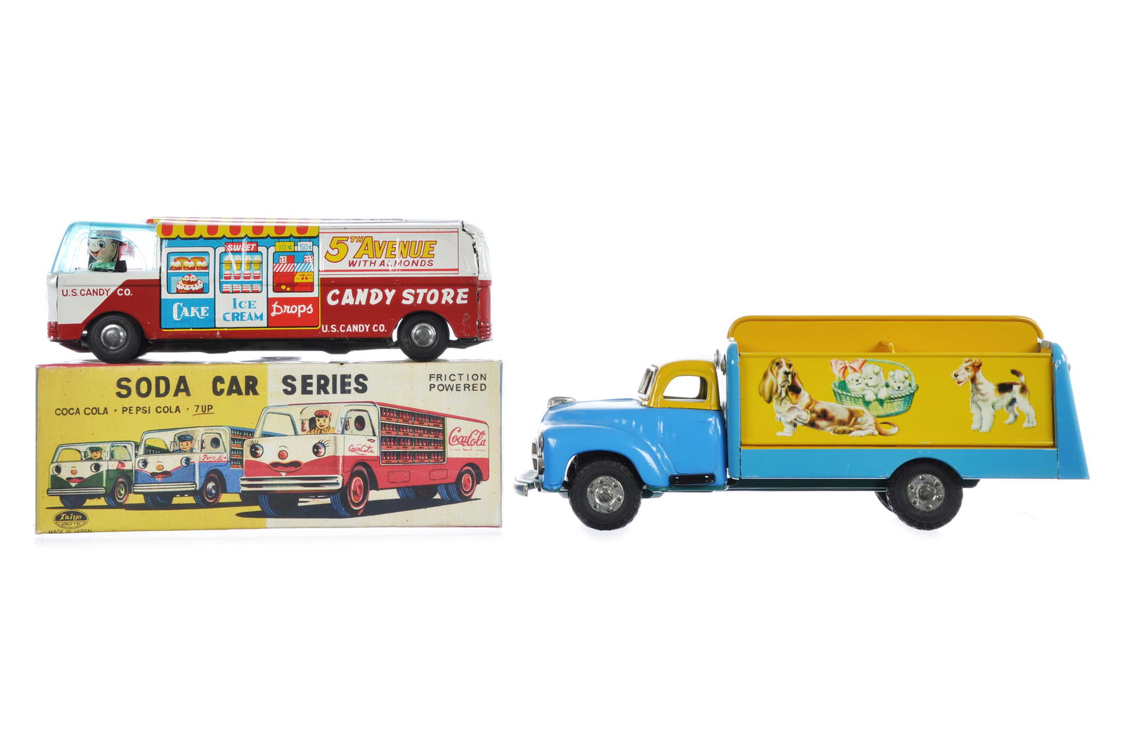 (3) 2 Japanese Tin Friction Vehicles & Box Ahi/Cragtsan/Taiyo (1 of 6)