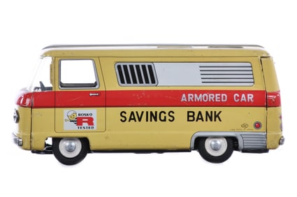Rosko Armored Car Saving Bank Japanese Tin Friction