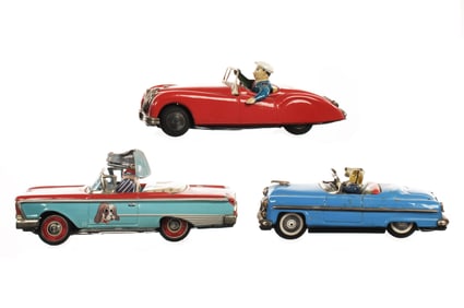 (3) Cute Japanese Tin Friction Litho Cars Alps