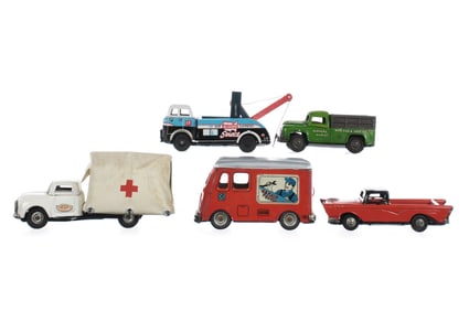 (5) Tin Friction Vehicles Marx, AHI, MSK, Linemar