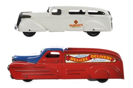 (2) Wyandotte Windup Deluxe Delivery Truck & Ambulance