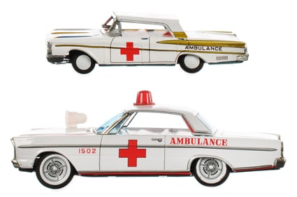(2) Japanese Tin Ambulance Cars Modern Toys/Nakamura