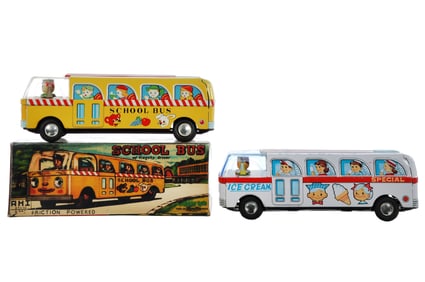 (2) AHI Japan Tin Friction Buses 1 Boxed