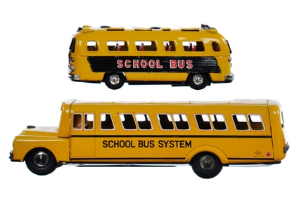 (2) Japanese Tin Friction School Buses Daiya