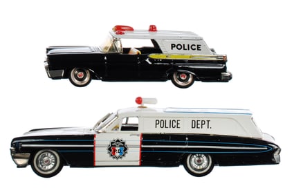 (2) Yonezawa & Bandai Tin Friction Police Station Wagons