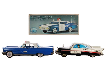 (3) Japanese Tin Police Cars and Box