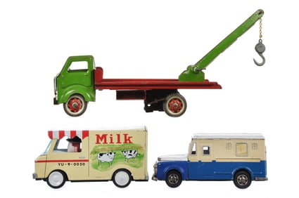 (3) Pressed Steel & Tin Work Trucks Tow/Mail/Milk