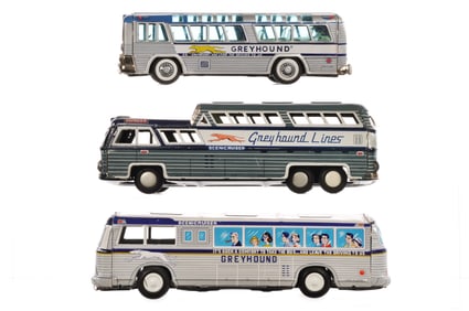(3) Japanese Tin Greyhound Scenicrusier Buses