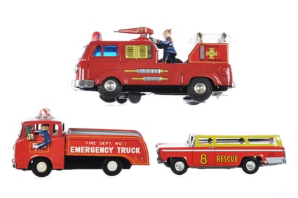 (3) Japanese Tin Fire & Rescue Vehicles Cragstan/TN