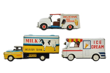 (3) Japanese Tin Friction Milk & Ice Cream Vans