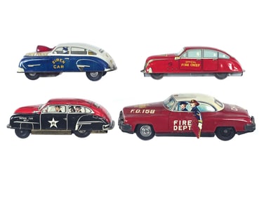 (4) Tin Litho Fire & Police Cars Marx/Courtland/Lupor