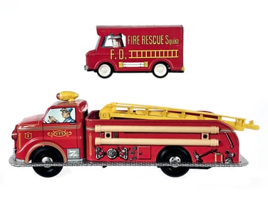 (2) Tin Fire Trucks Marx V.F.D.& Japanese Tin