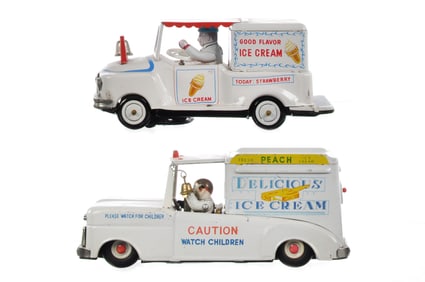 (2) Japanese Tin Windup & Friction Ice Cream Trucks