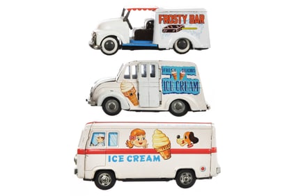 (3) Japanese Tin Litho Friction Ice Cream Trucks