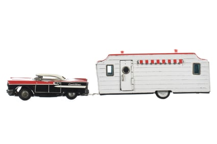 Japanese Tin Cadillac & Camper Trailer Bandai & Cragstan