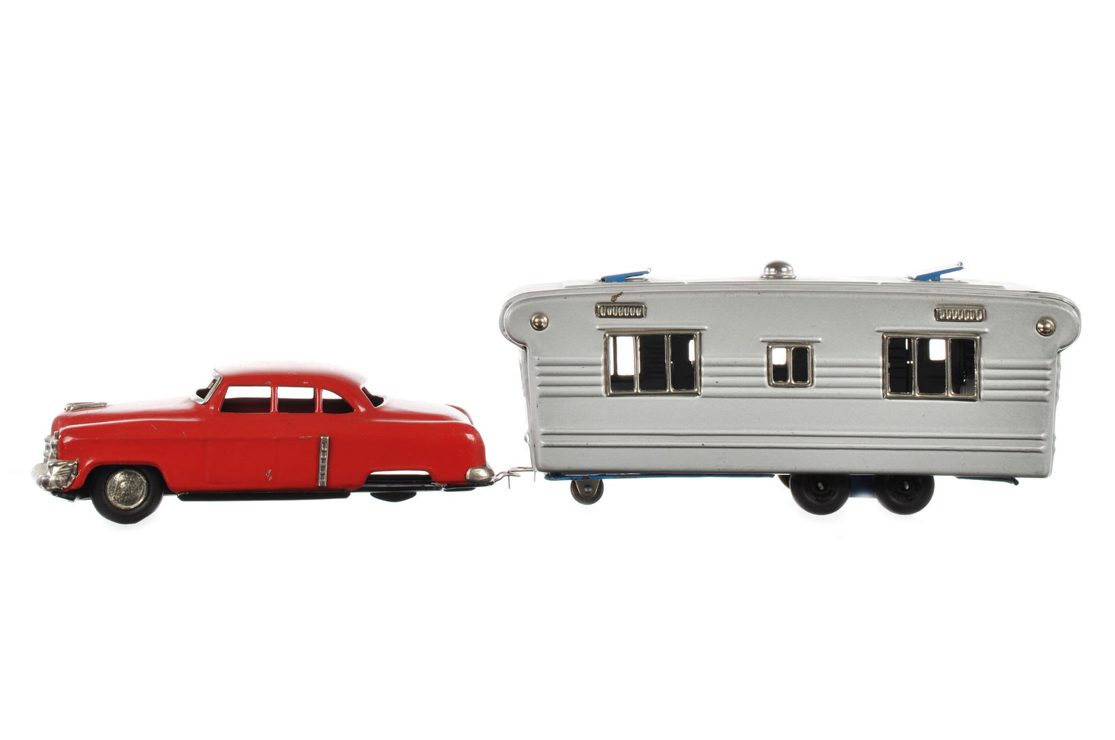 Rare SSS Tin Friction Red Sedan w/Camper S-303 Japan (1 of 6)
