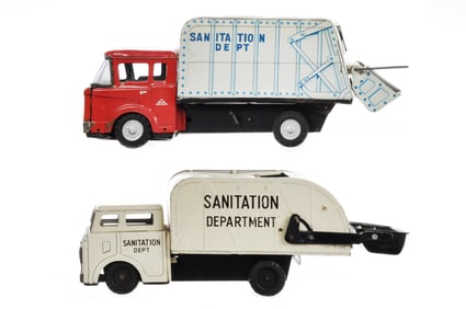 (2) Japanese Tin Sanitation Dept. Garbage Trucks Mitsuhasi & Yoshi