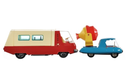 (2) Plastic Future Vehicles Camper Car & Cement Mixer