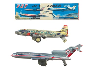 (2) Japanese Tin Planes American 727 Jetliner Boxed & Pan Am Planes
