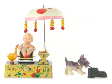 Alps "Boardwalk Delight" Girl on Beach & Scottie Dog