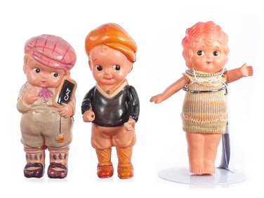 Japanese Celluloid Figures 2 Boys & Flapper Girl