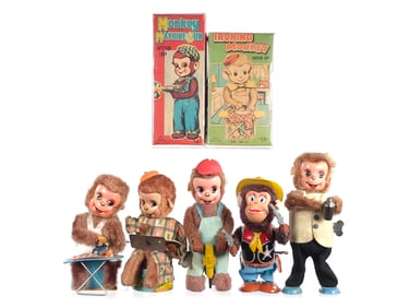 7 pc. Lot Japanese Tin Windup Monkies