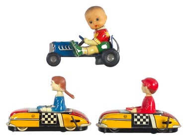 (3) Marx Dipsy Doodle Bug Dodge'Em Cars & Japanese Go Cart