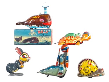 (5) Cute Japanese Tin Windup Toy Animals
