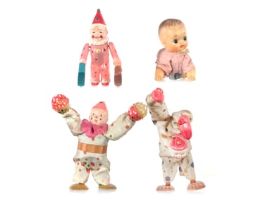 (4) Occupied Japan Celluloid Clown Toys & Crawling Baby