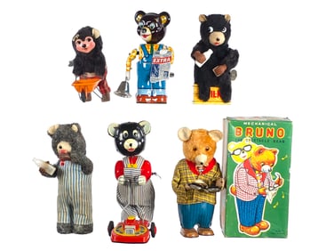 (6) Japanese Tin Windup Bears Alps Bruno & Others