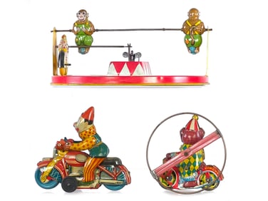 (3) Windup Tin Circus Themed Toys Wyandotte & Japan
