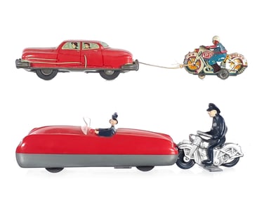 (2) Cars with Motorcycle Cops Hadson, Automatic Toy Co.