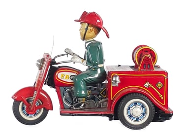 Nomura TN Battrey Operated Fire Tricycle Japanese Tin