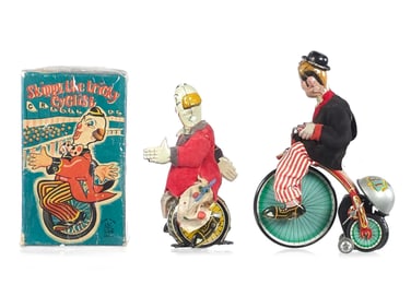 (2) TPS Gay 90s Cyclist & Skippy the Tricky Cyclist Japanese Toys