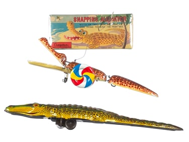 (2) Tin Windup Alligators Chein & S&E w/Box