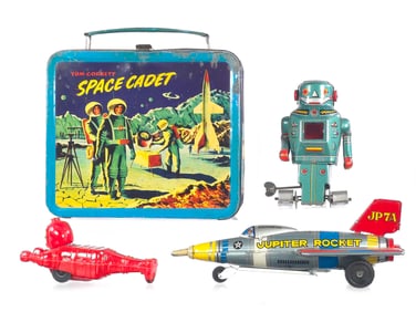 (4) Lot of Space Toys Tom Corbett Lunch Box & More
