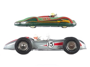 (2) Tin Friction Modern Toys #36 Racer & Joustra Racer