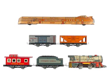 (2) Unique Art Train Sets Tin Litho
