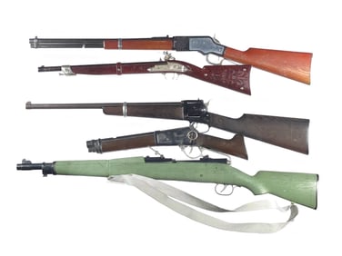 (5) Assorted Plastic Long Guns Hubley & Mattel