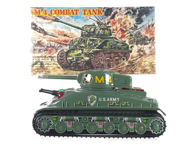 Taiyo Tin Litho Batt. Op. M-4 Combat Tank Boxed Japan
